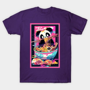 Anime Cute Panda eating Ramen | Cute Anime Panda Kawaii Design T-Shirt